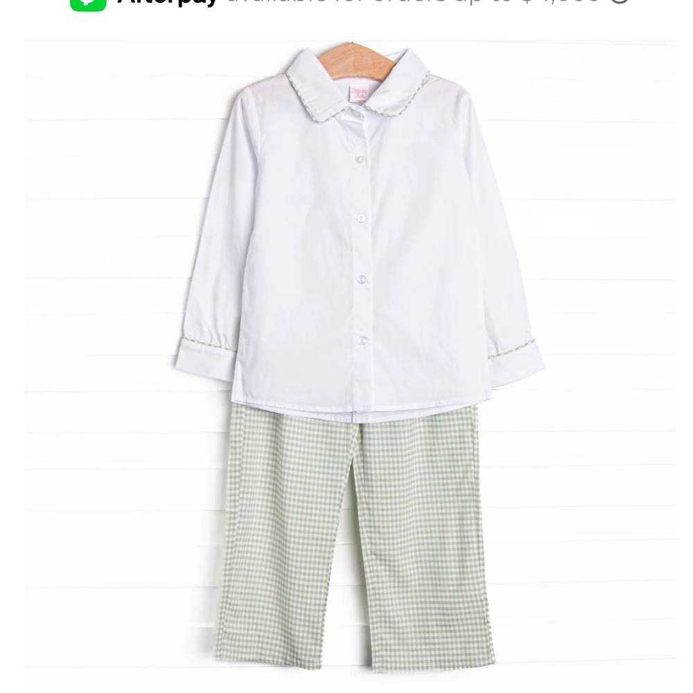 STITCHY FISH Garden Gingham Pant Set, Green 3T